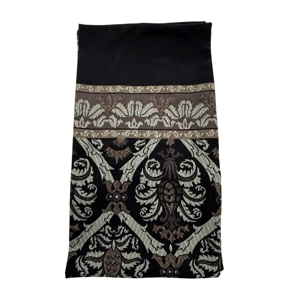 Damask Print Scarf Skinny Long Neck Brown Black Tan Patterned About 59x8 In